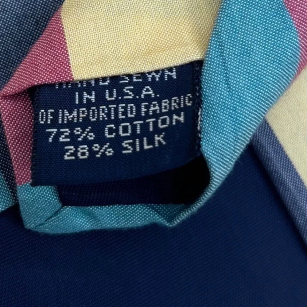Lands End Vintage Mens Silk Cotton Striped Tie Hand Sewn USA Multi Color Preppy